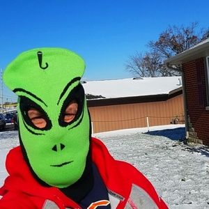 Alien Ski Face Mask Green Black Adult Reptilian Warm Eye Holes bank robber hat
